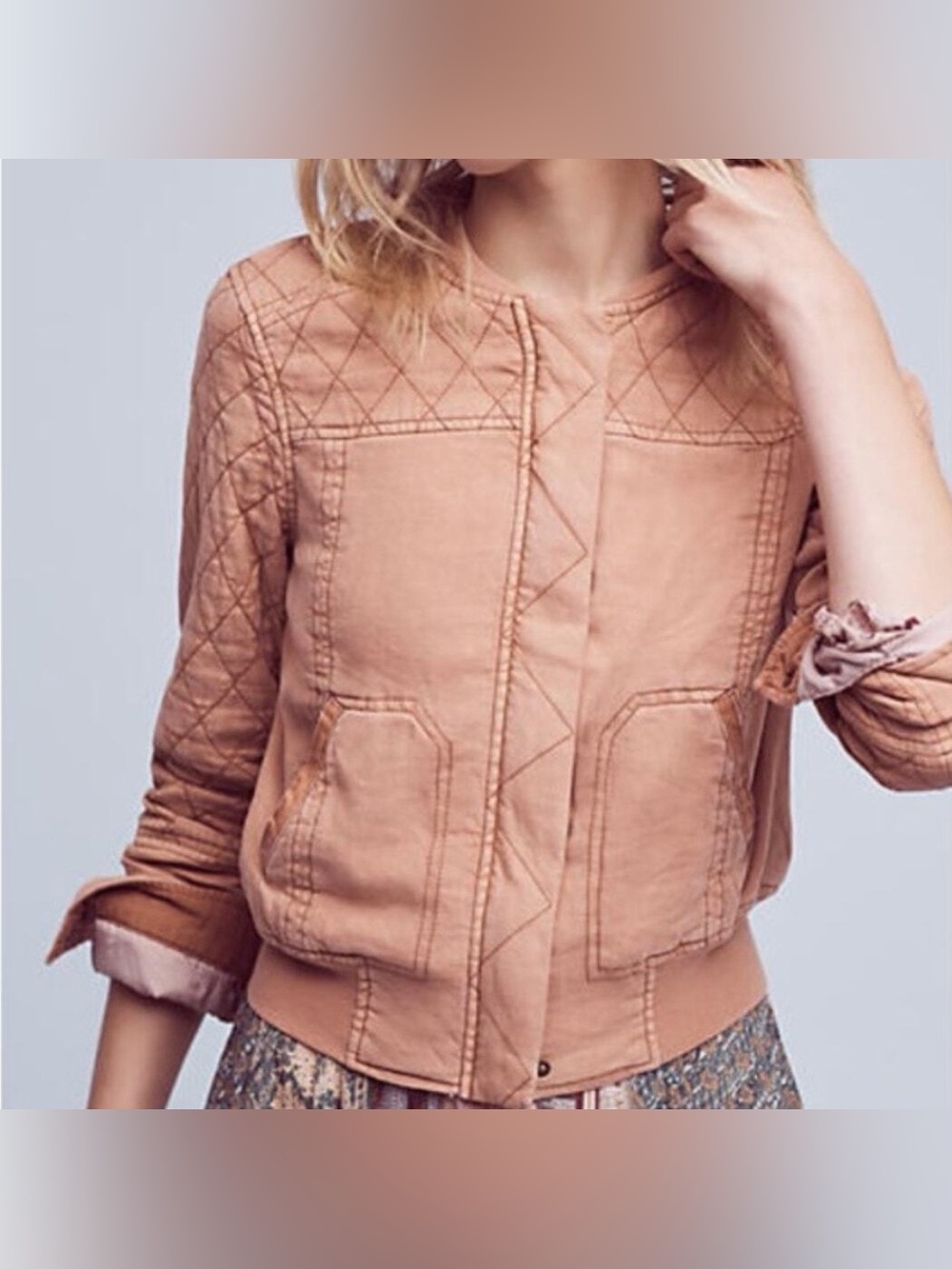 Anthropologie Heihei Quilted Salmon Bomber Jacket